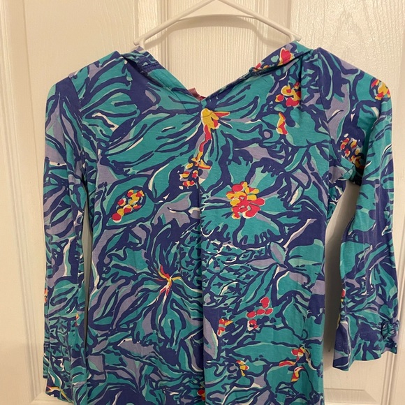 Lilly Pulitzer Girls size L 8/10 Blue Mai Tai hooded tunic 100% cotton - Picture 1 of 3